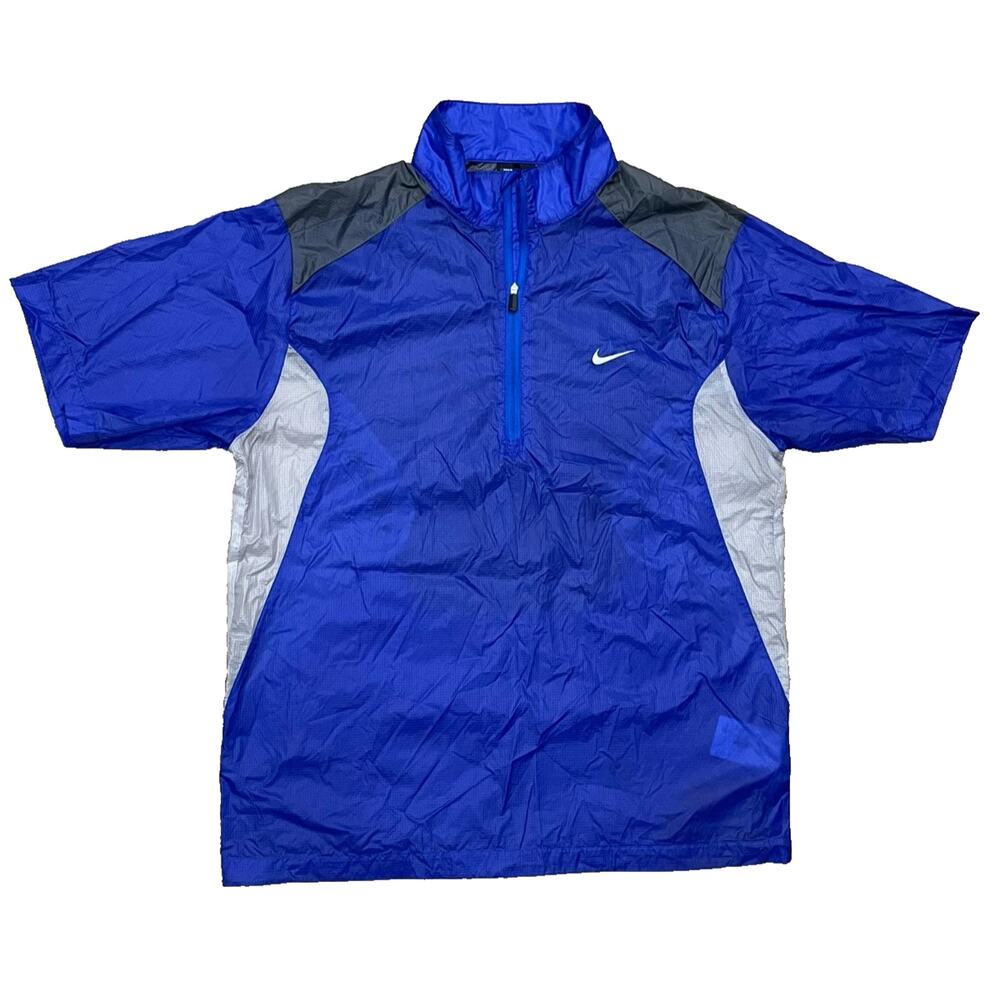 Nike Golf Mens Sz L Short Sleeve Over Shirt Windproof Slim Fit Blue Windbreaker